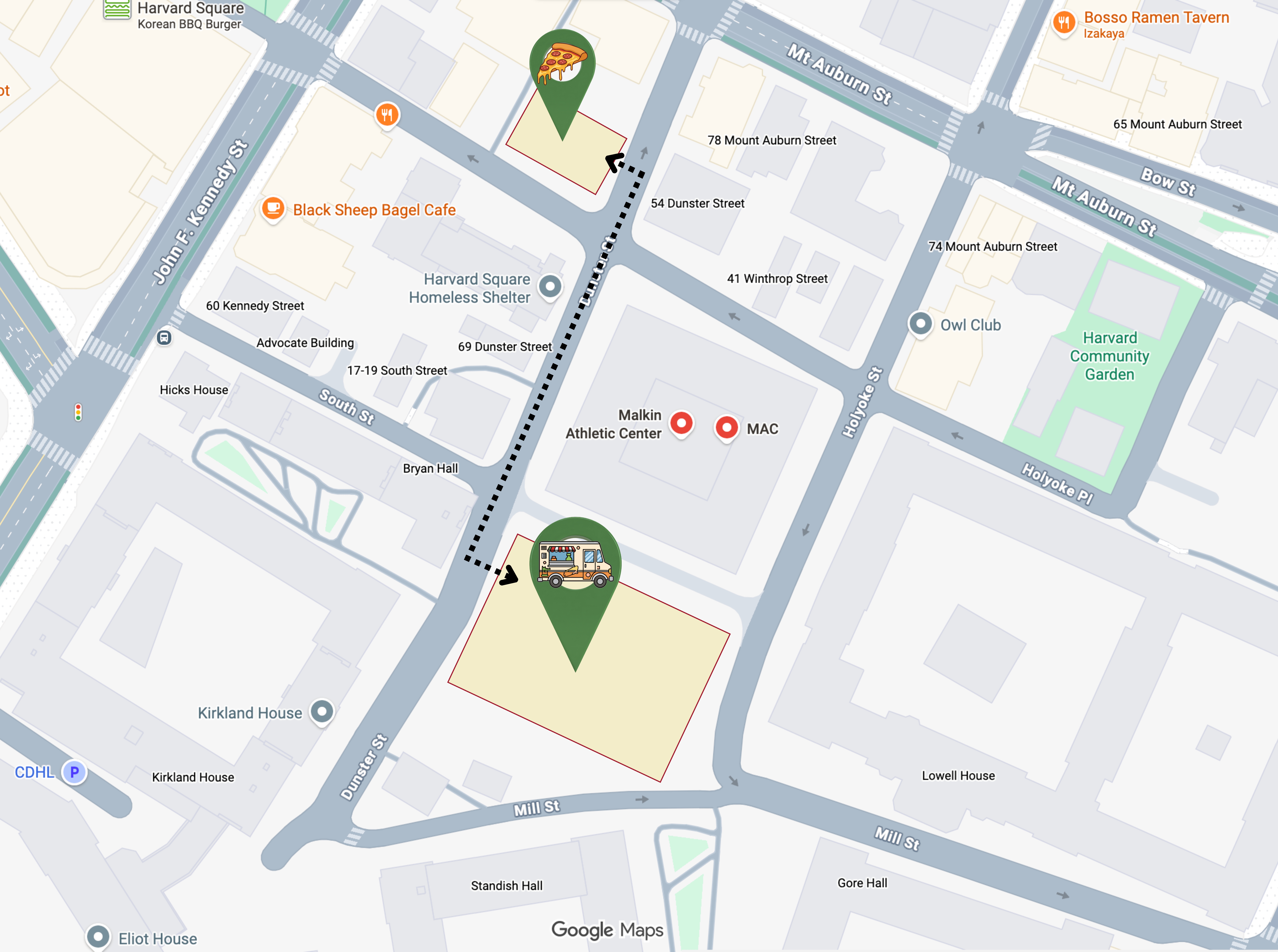 Map of MAC Quad and 53 Dunster Street activities for Housing Day Eve.