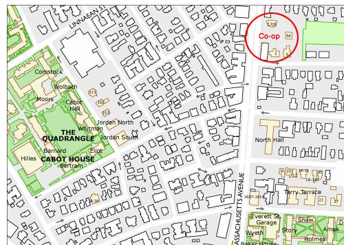 Map displaying where to find the Co-Op.