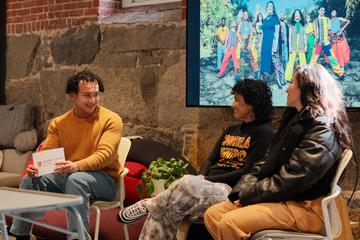 Students engage in group discussion at the Harvard Foundation space located in Grays lower level.