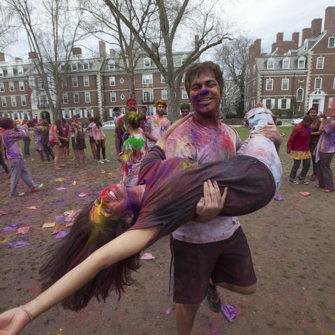 students celebrating the Holi holiday