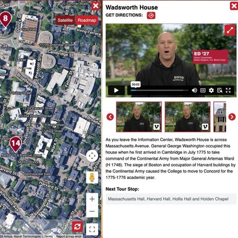 Screenshot of the Harvard Yard military walking tour website.