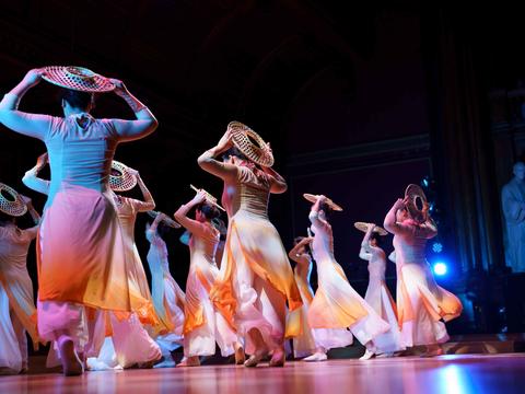 Student performers on stage during the annual Cultural Rhythms program.