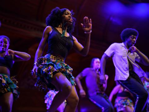 Student performers on stage during the annual Cultural Rhythms program.