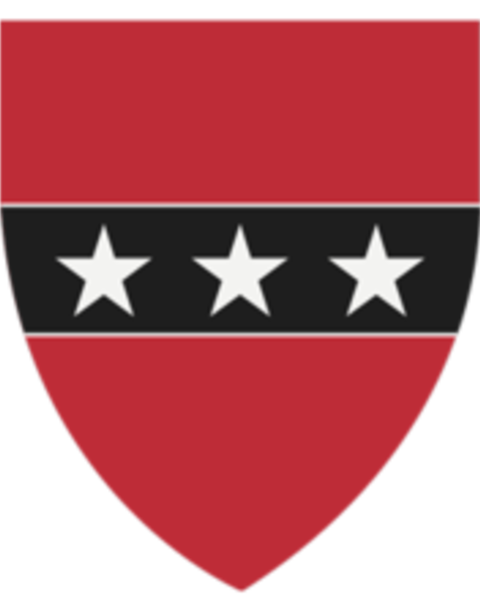 Kirkland House shield: red shield with black horizontal stripe and 3 starts